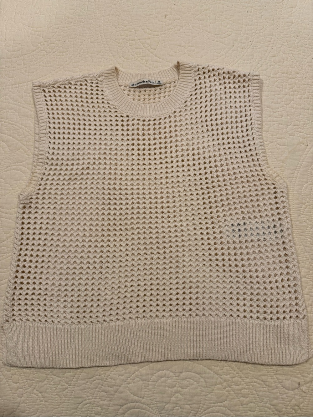 Abercrombie & Fitch Open-Knit Cream Sleeveless Sweater Tank